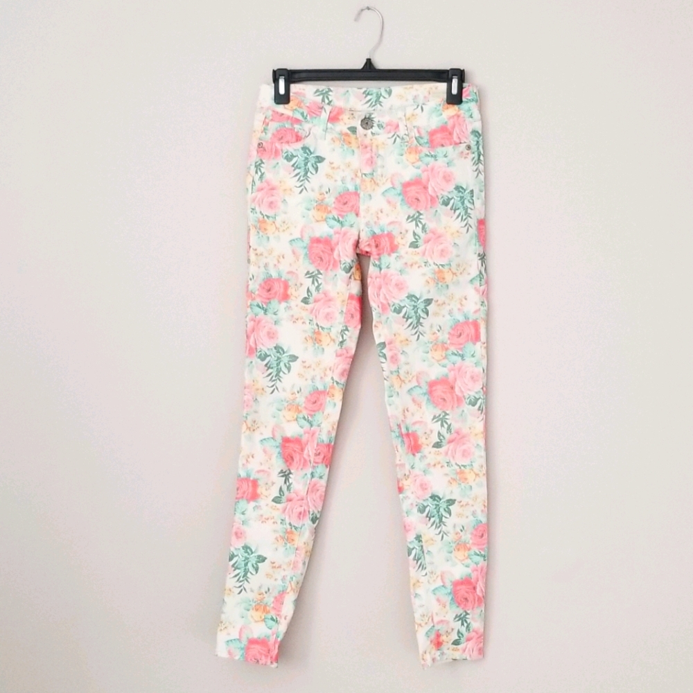 Floral mid rise skinny jeans